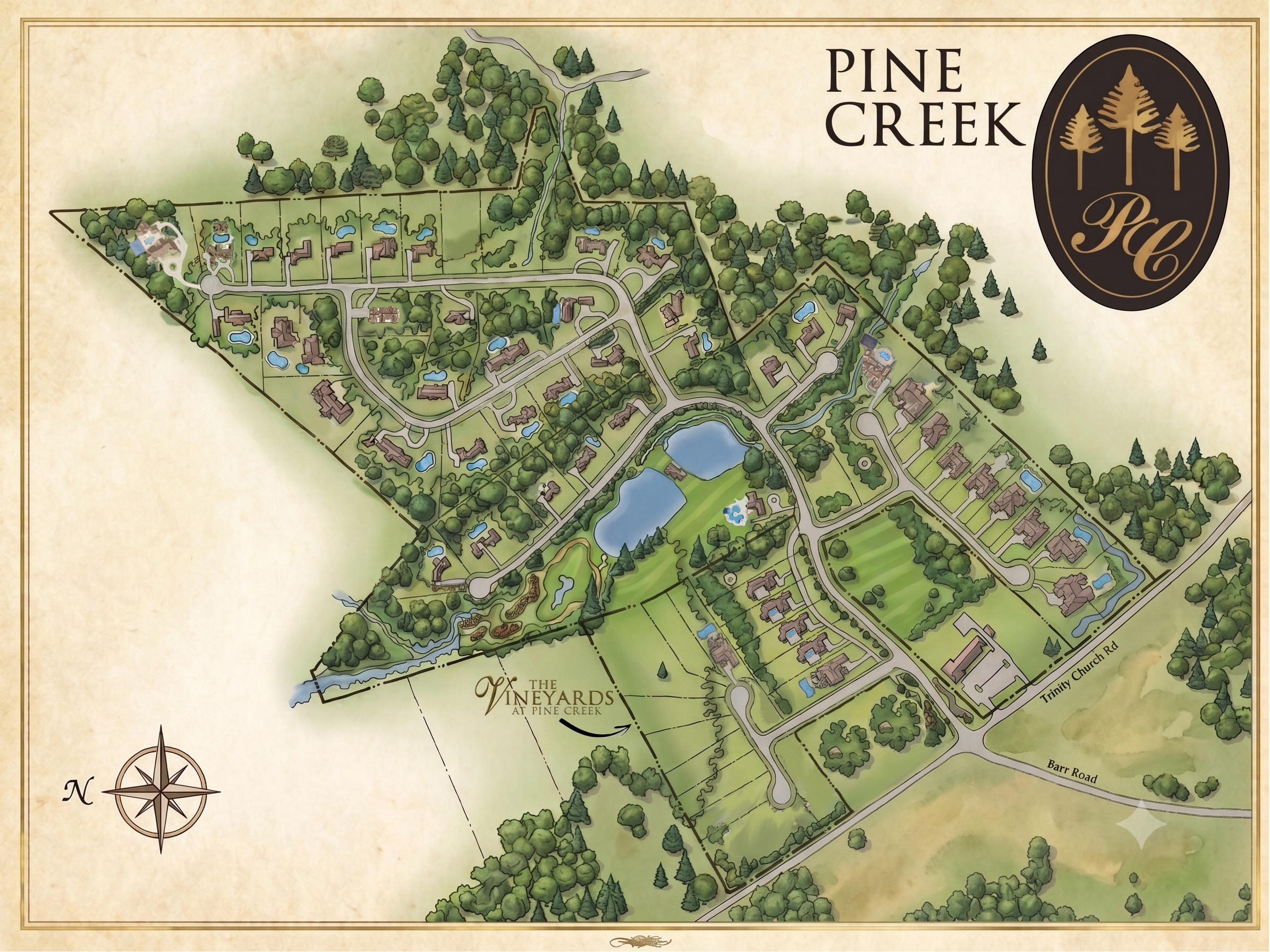 Illustrated map of the Pine Creek and The Vineyards neighborhood