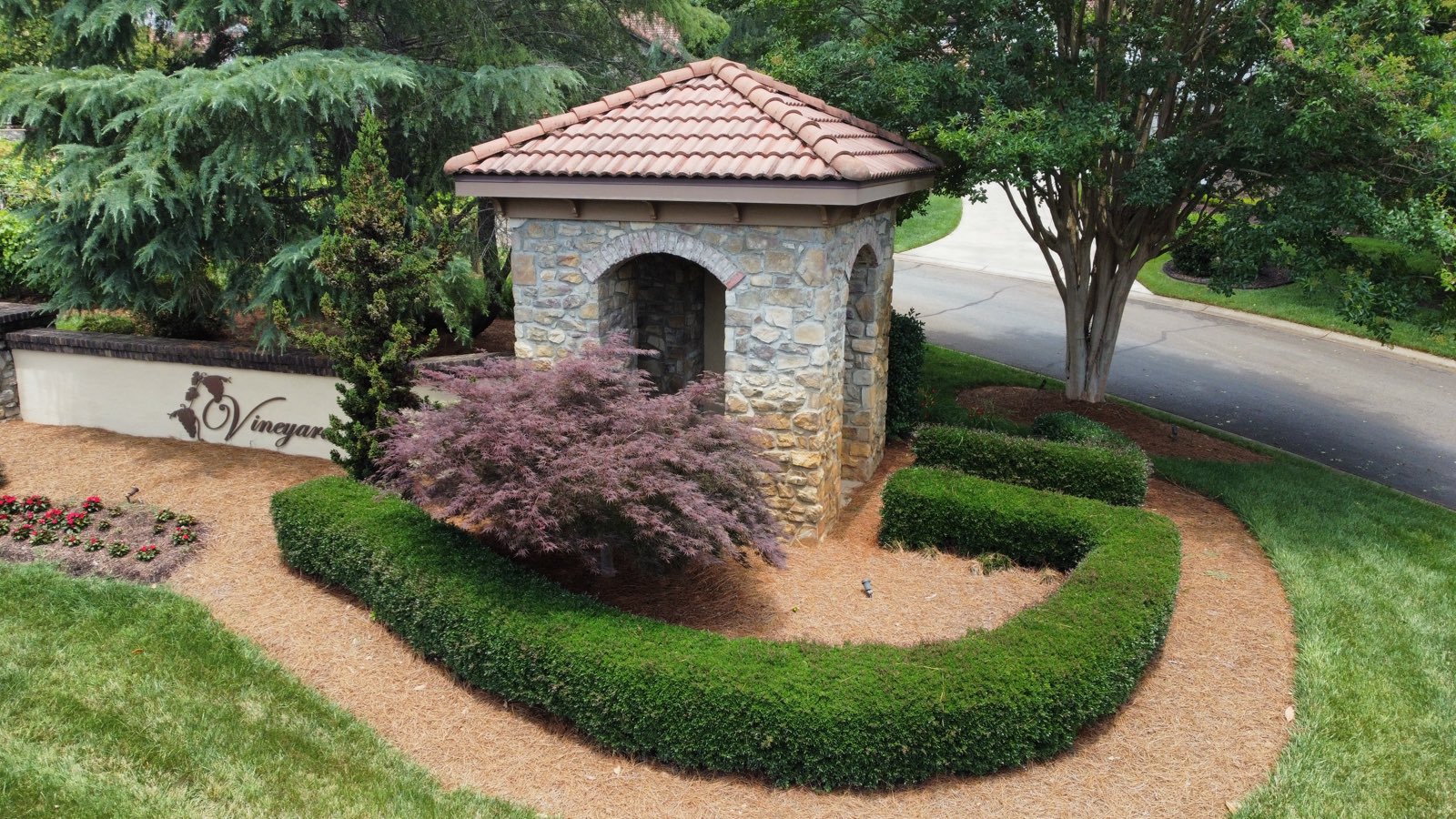 The Vineyard entrance monument with stone cupola