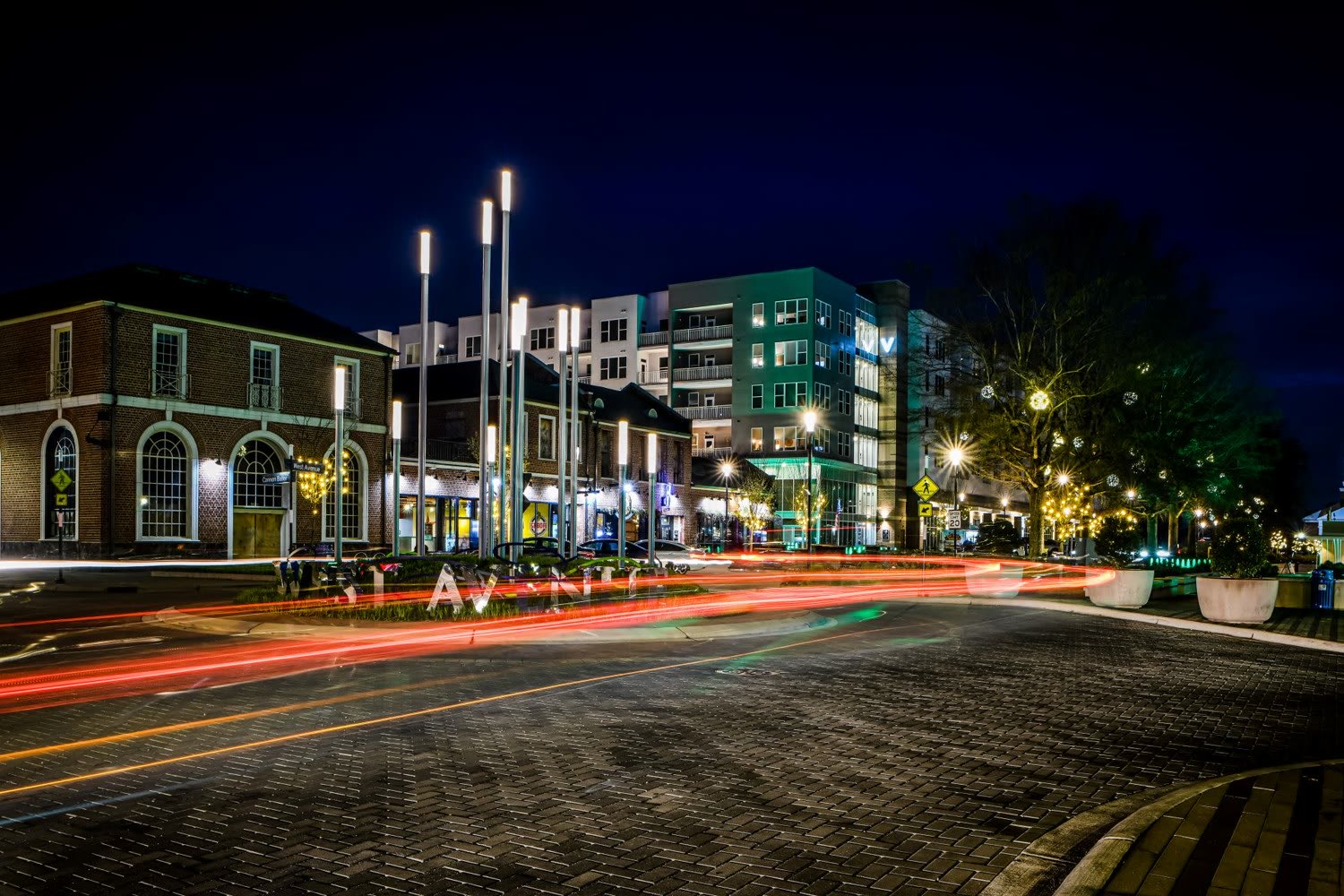 Downtown Kannapolis and West Avenue in the evening