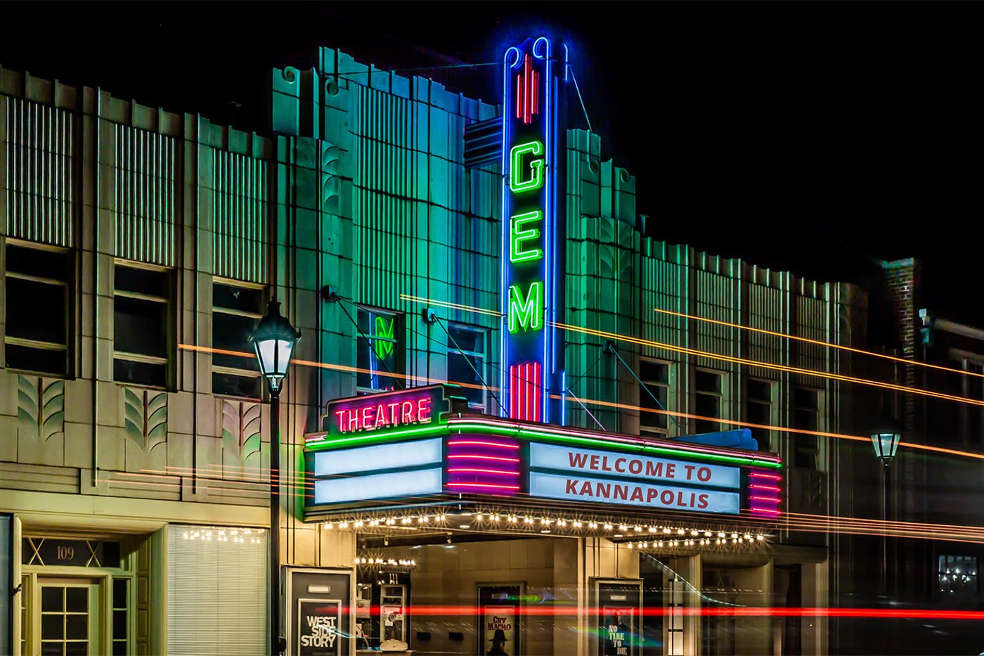 The historic GEM Theatre marquee welcoming visitors to Kannapolis