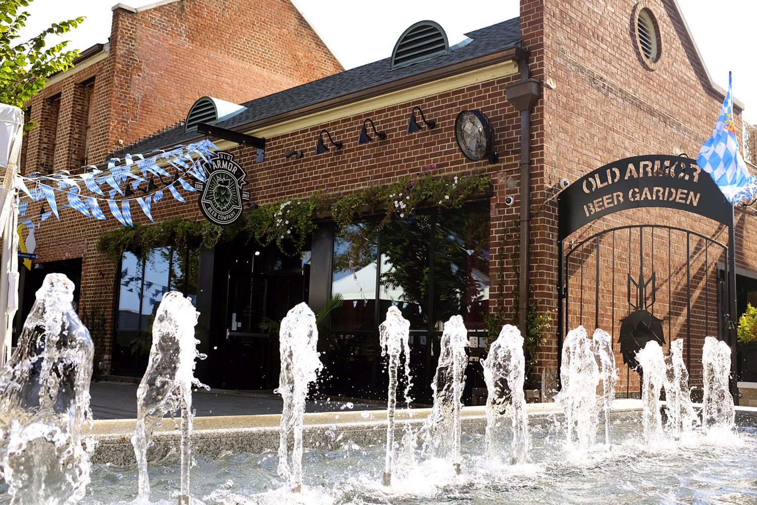 Old Armour Beer Garden and fountains in downtown Kannapolis
